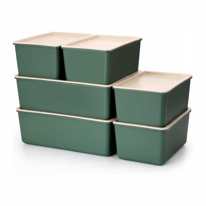 Menkxi 6 Pcs Large and Small Plastic Storage Bins with Lids 14.4 x 10.4 x 5.1 Inch Stackable Storage Containers Decorative Cubby Organizer for Clothes Shelves Garage Closet Office(Green)