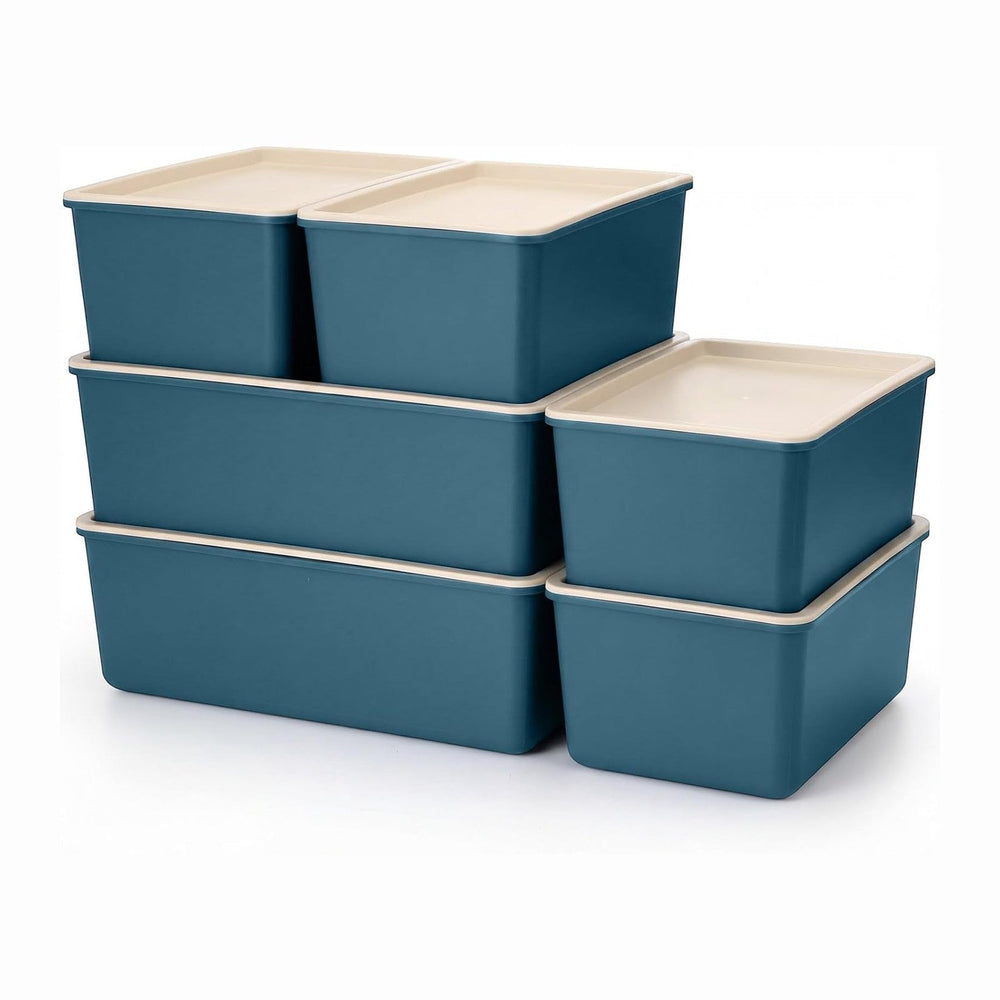 Menkxi 6 Pcs Large and Small Plastic Storage Bins with Lids 14.4 x 10.4 x 5.1...