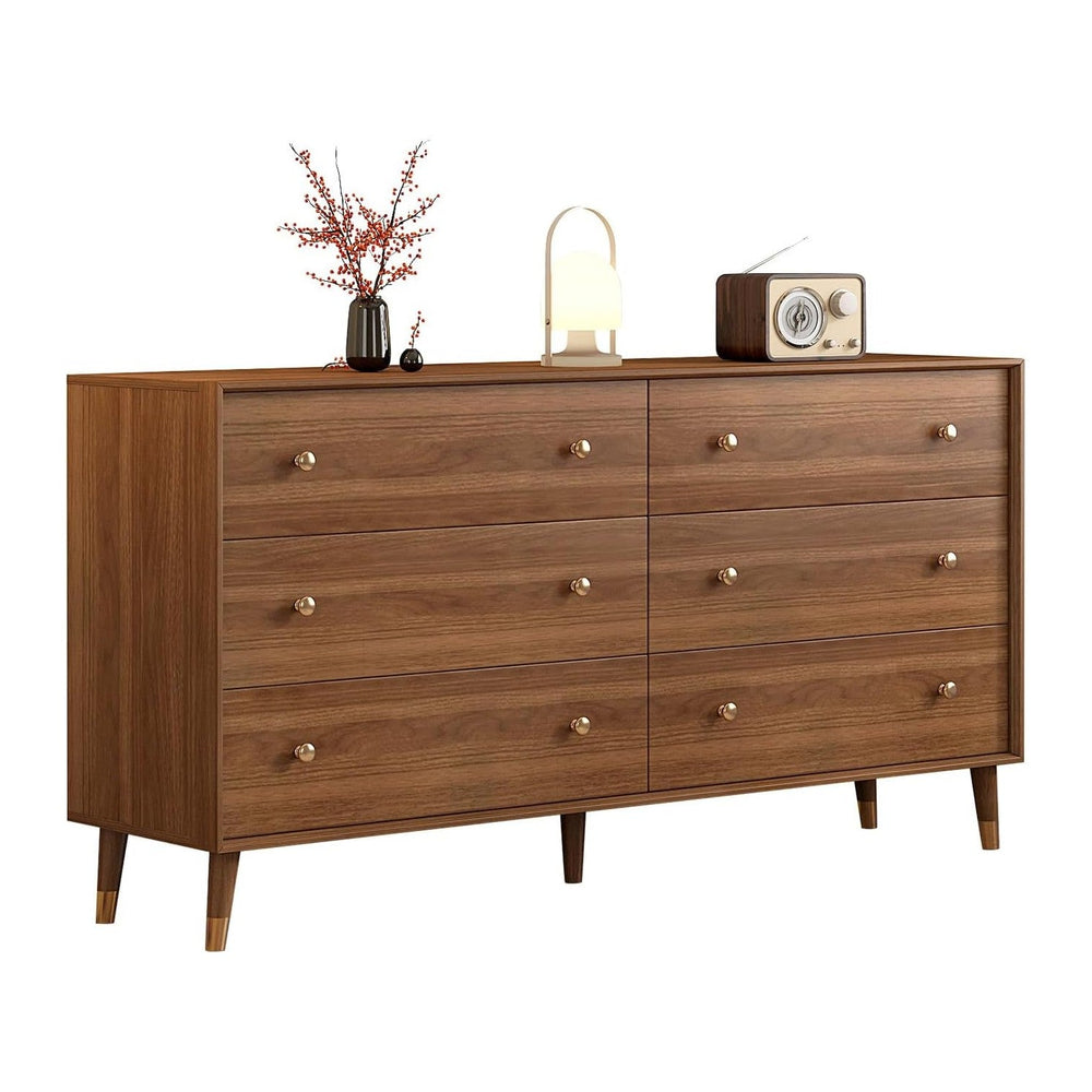 Messenya Dresser for Bedroom, 55 Inch 6 Drawer Wooden Chest of Drawers
