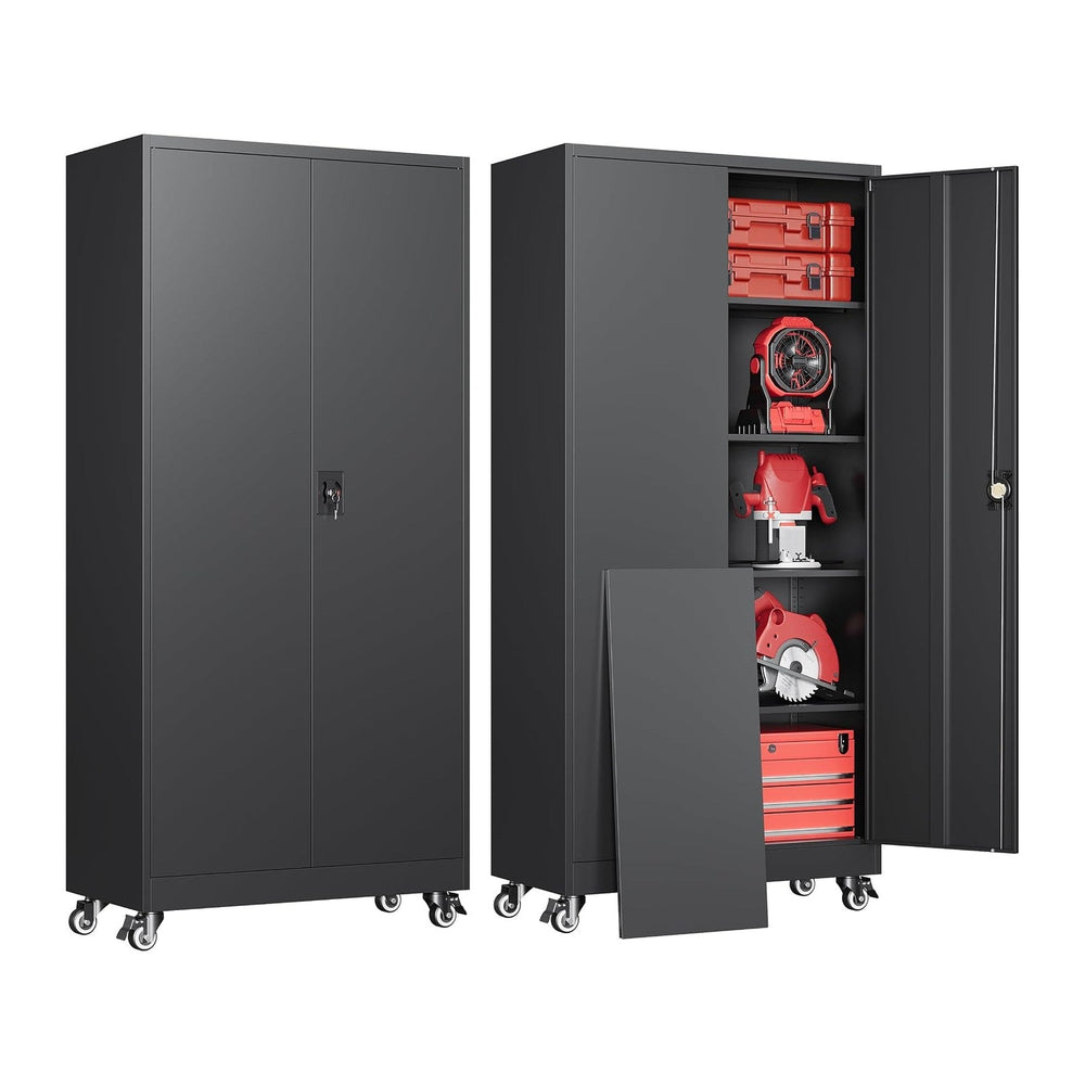 Metal Garage Storage Cabinets with Wheels, Rolling Tool Cabinet with Lock, Lo...