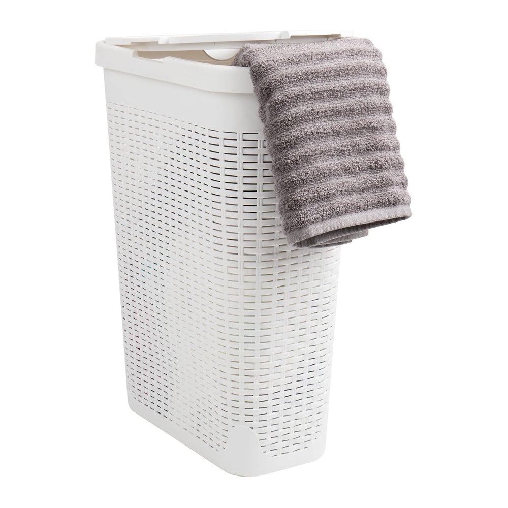 Mind Reader Slim Laundry Hamper with Lid, 40L Clothes Basket, Narrow Tapered ...