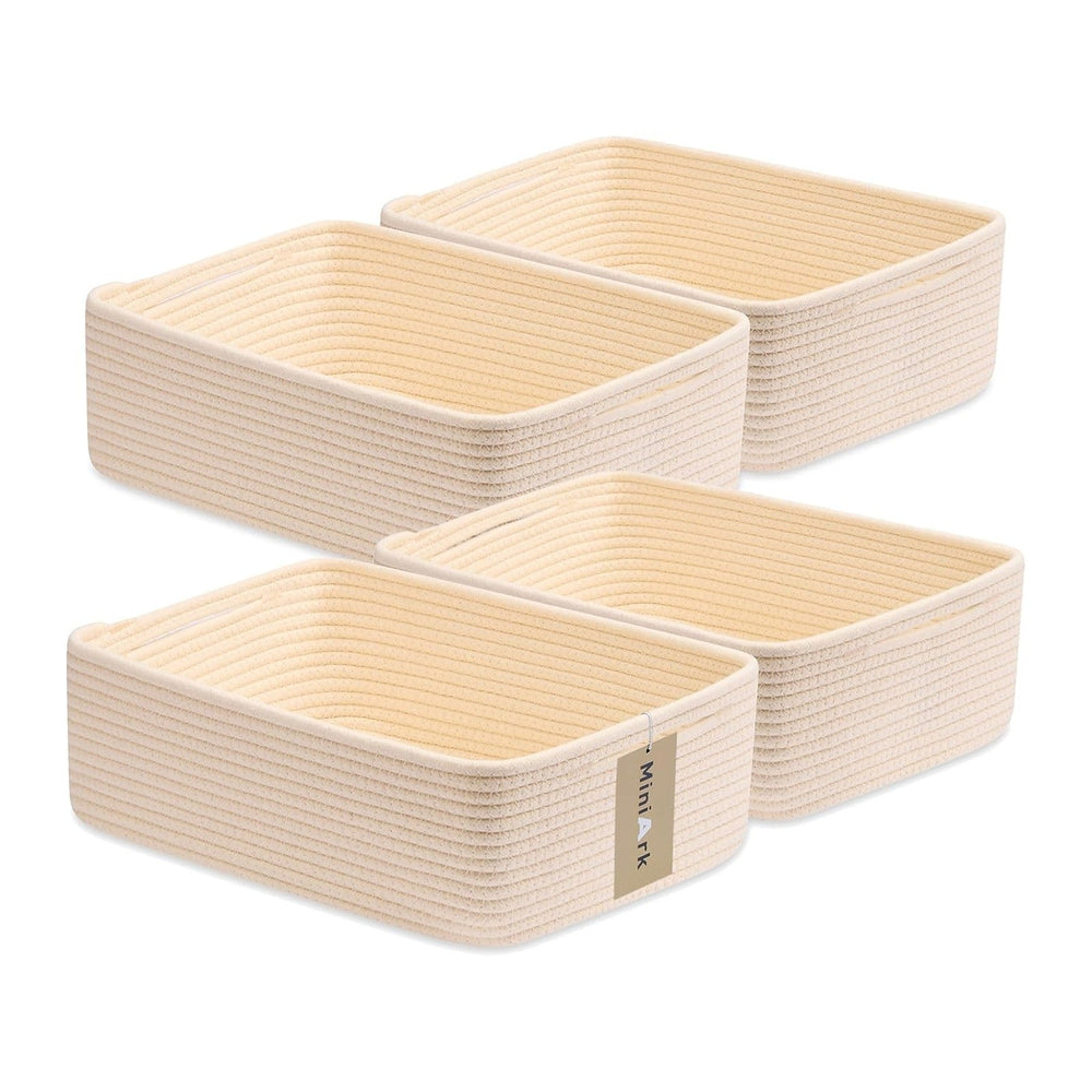MiniArk Large Shallow Organizing Baskets 15x11x5.1 Inches - Rope Woven Storag...