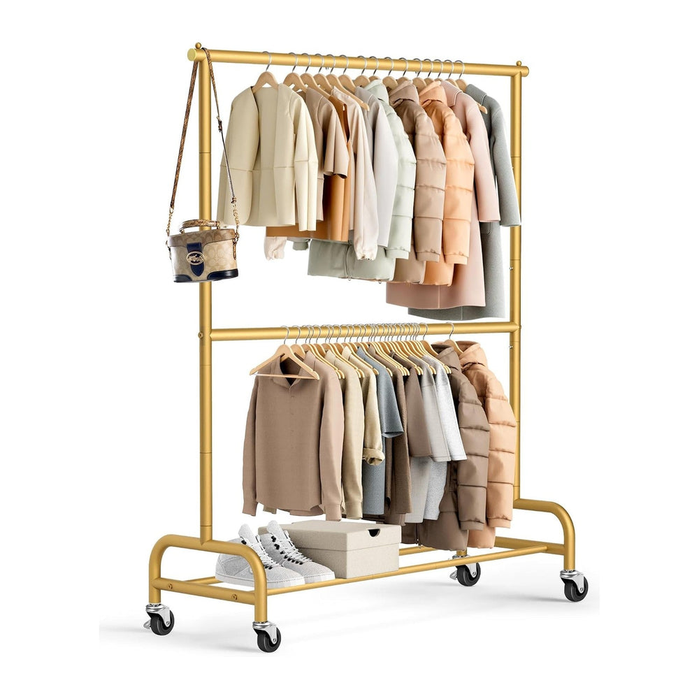 MISSLO Gold Clothing Racks for Hanging Clothes Heavy Duty Clothes Rack Double...