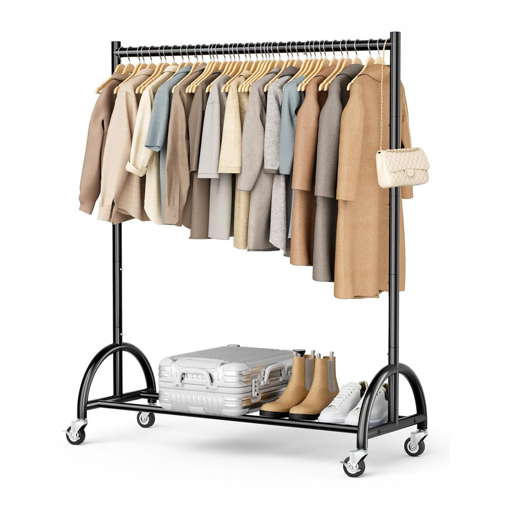 MISSLO Heavy Duty Clothing Rack with Wheels Rolling Clothes Racks for Hanging...