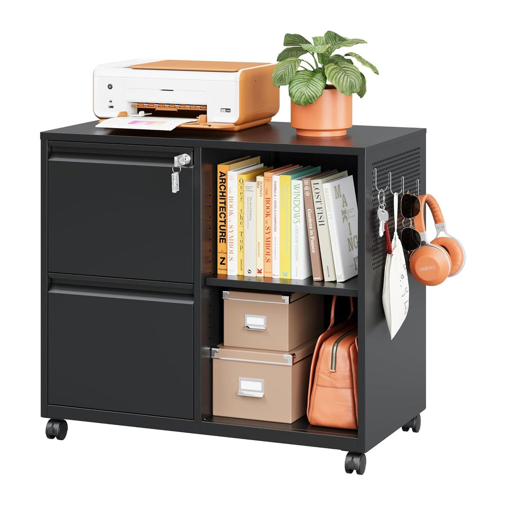 Mobile File Cabinet with Side Hook, 2 Drawer Lateral File Cabinet with Lock f...