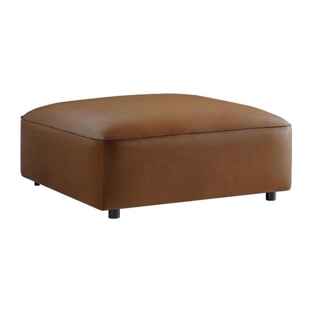 Modway Auren Vegan Leather Ottoman in Coffee - Large Square Faux Leather Foot...