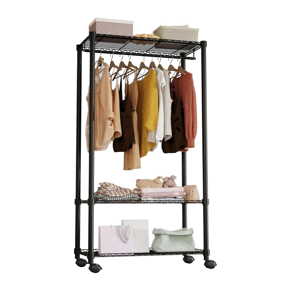 Moogiitools Heavy Duty Rolling Garment Rack 3 Tiers Adjustable with 25mm thic...