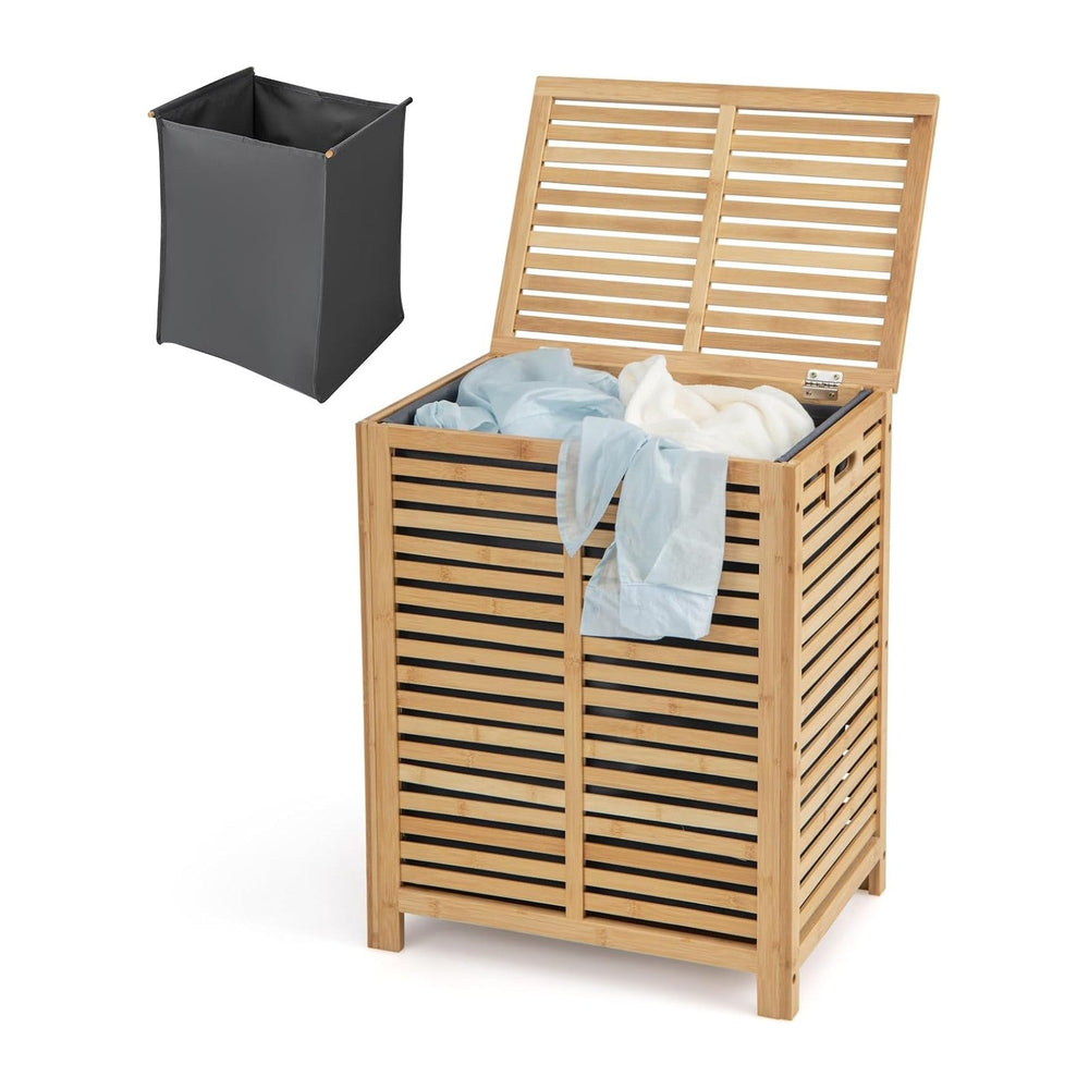 Multigot Bamboo Laundry Basket, Clothes Storage Hamper with Lid & Removab...