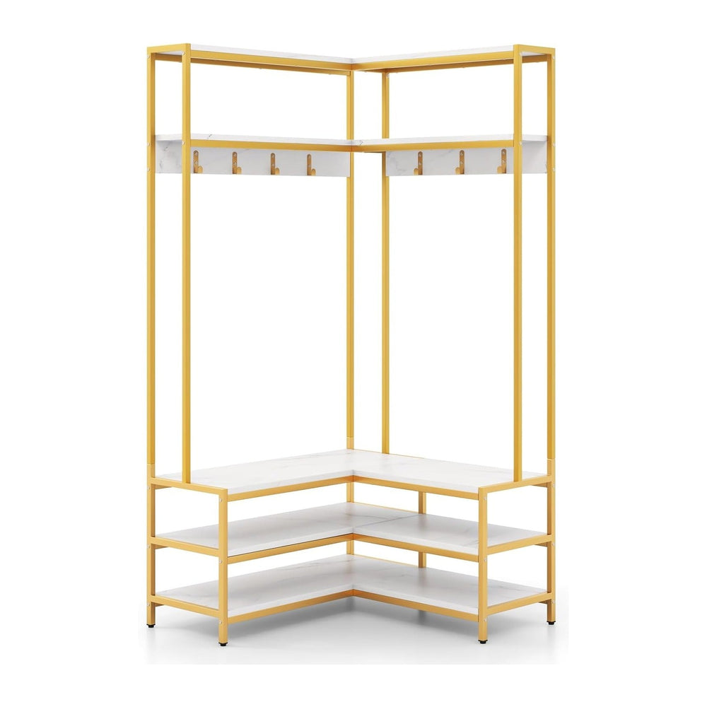 Multigot L-shaped Clothes Rack, Freestanding Corner Garment Rack Hall Tree wi...