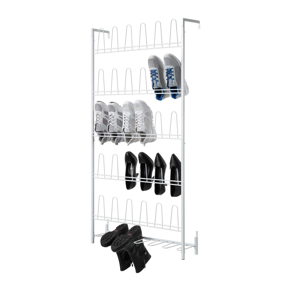 MyGift Matte White Metal Wall Mounted Shoe Rack, Holds 18 Pairs