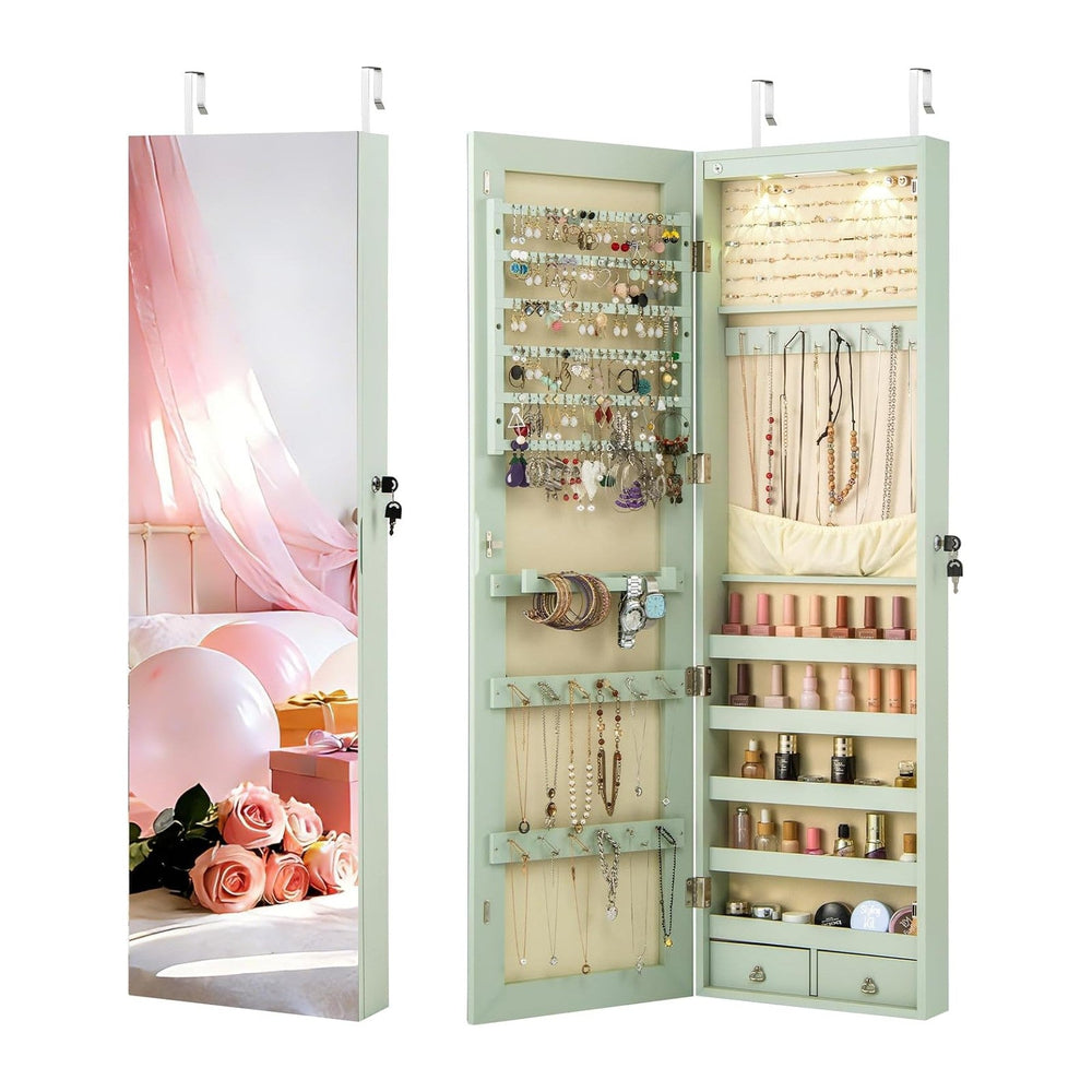 NAFORT 2 LEDs Mirror Jewelry Organizer, 47.5-Inch Borderless Full Length Mirr...