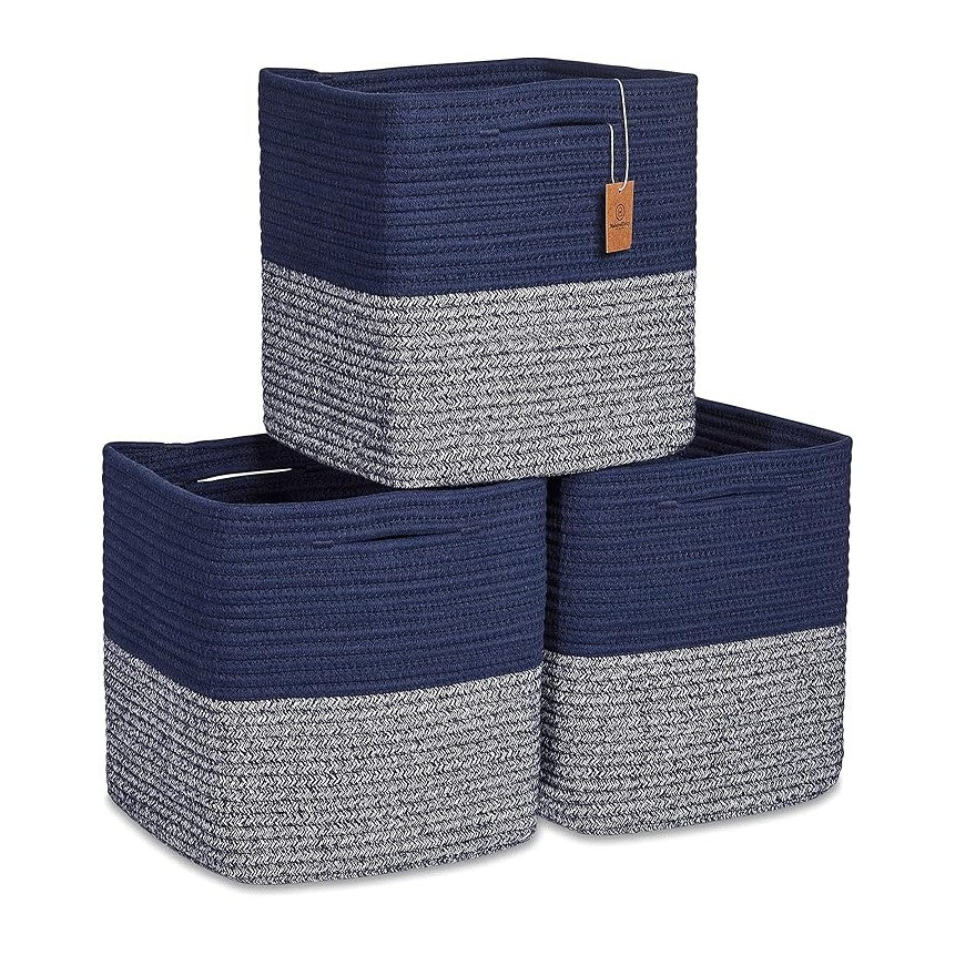 NaturalCozy Storage Cubes 11 Inch Cotton Rope Woven Baskets (3-Pack)