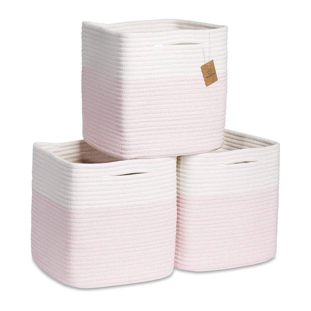 NaturalCozy Storage Cubes 11 Inch Cotton Rope Woven Baskets (3-Pack)