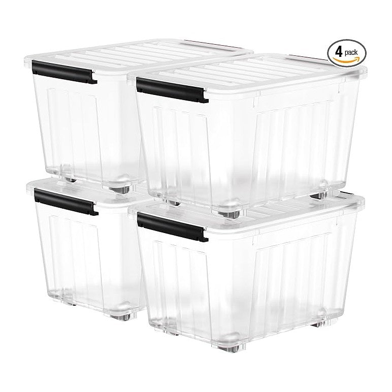 Nazhura 97 Quart Plastic Storage Bin, Stackable and Nestable Storage Boxes (4...