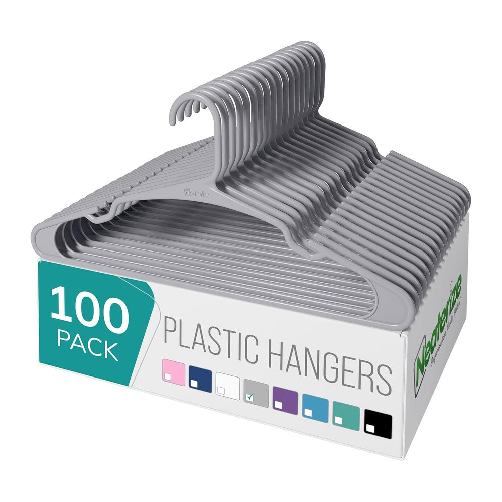 NEATERIZE Clothes Hangers Plastic 100 Pack for Adults - Plastic Hangers, The ...
