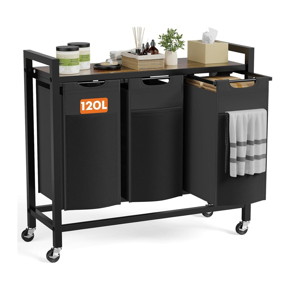 NEWBULIG Laundry Hamper Sorter, Rolling Laundry Basket, 3 x 10.6 Gal