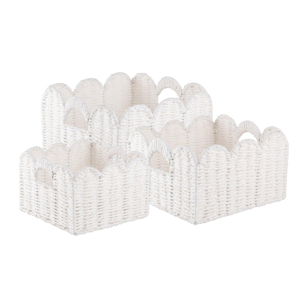 OIAHOMY Scalloped Wicker Baskets, Hand-woven Storage Baskets with Built-in Ha...