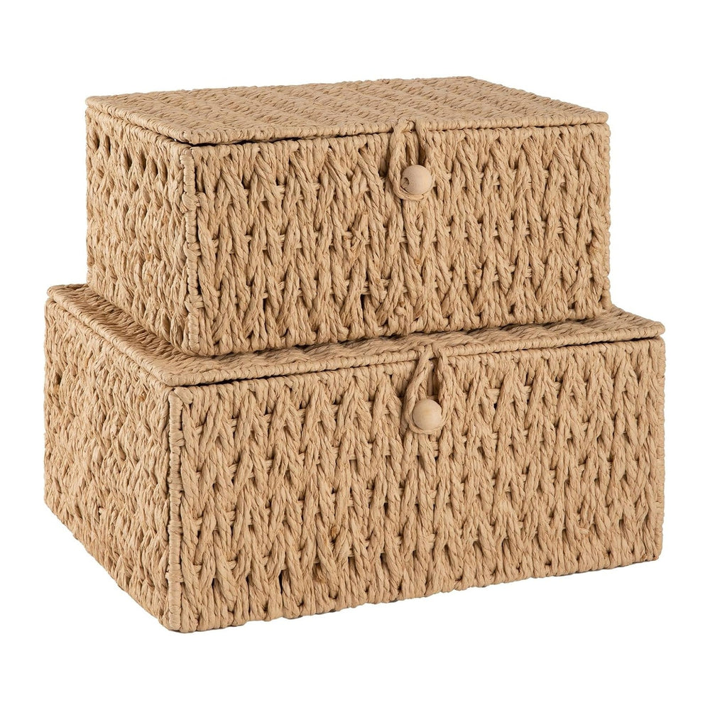 OIAHOMY Wicker Storage Basket with Lid & Lock, Lidded Storage Bins, Decor...