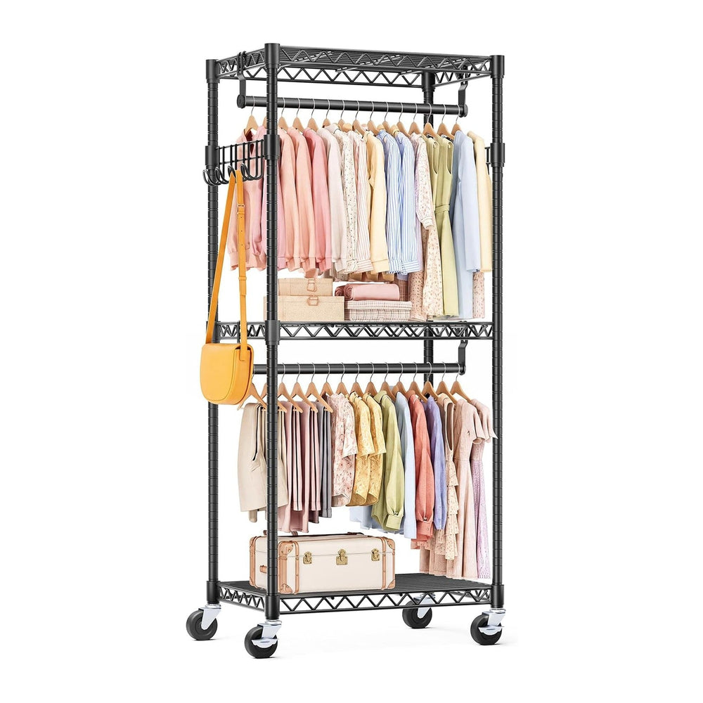 OLIXIS Rolling Clothes Rack, Heavy Duty Garment Rack, 23 IN, Metal Black