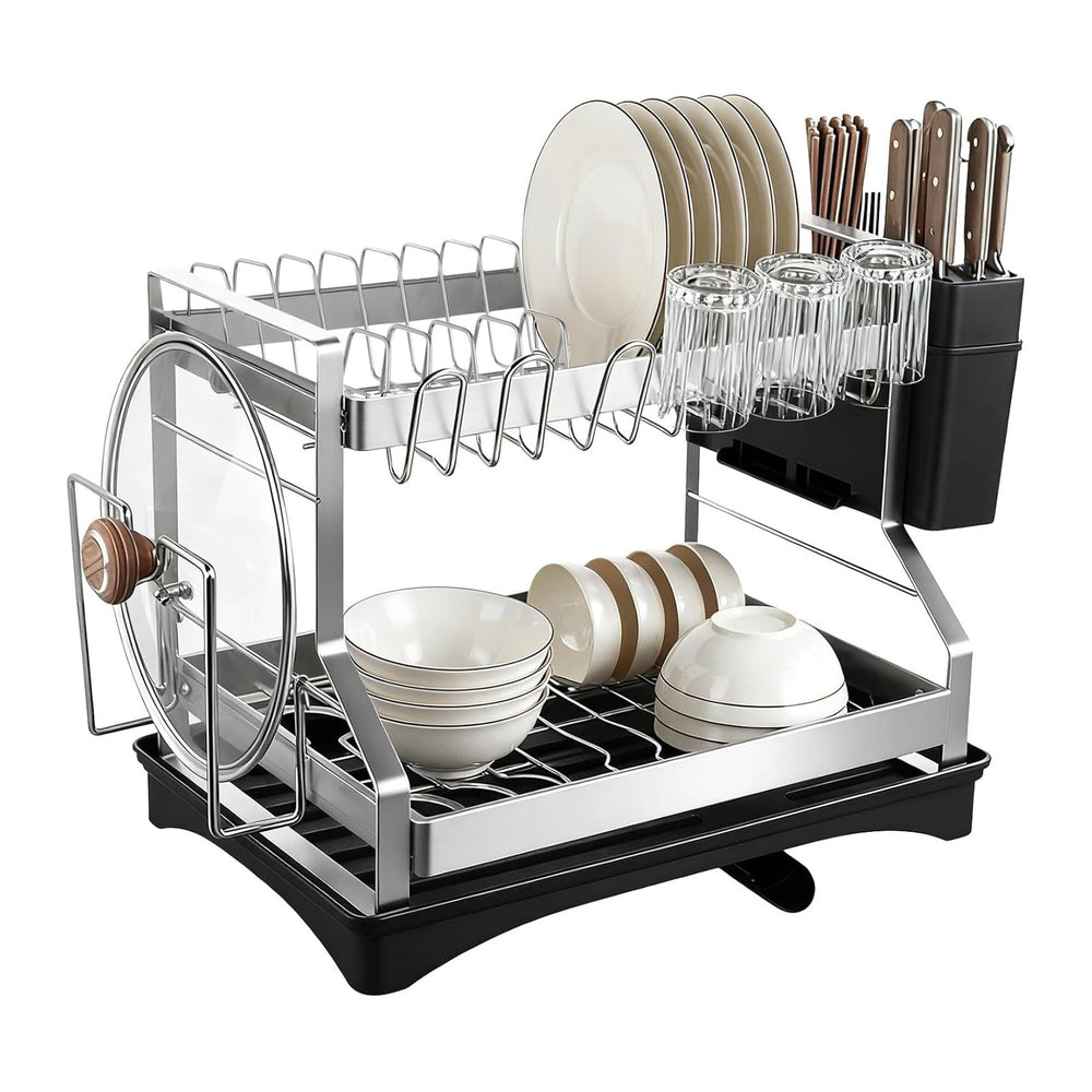 OMISTAR 2 Tier Dish Drying Rack, Large Dish Rack for Kitchen Counter, Stainle...