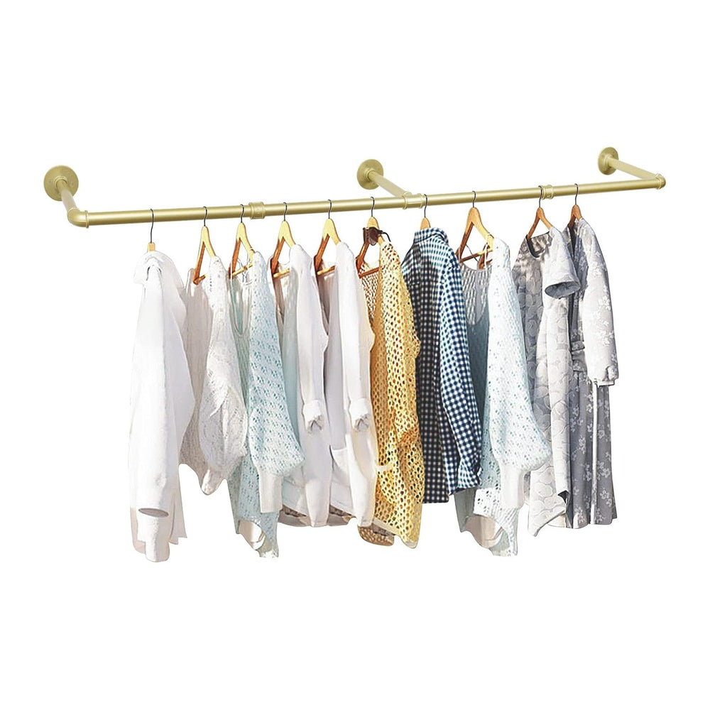 Oroonoko 72inch Gold Wall Mounted Clothes Rack, Industrial Pipe Garment Rack ...
