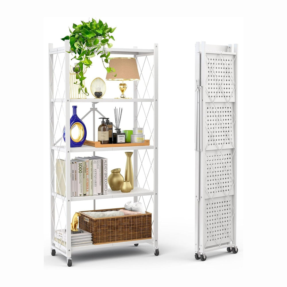 Our Modern Space 5-Tier Foldable Storage Shelf with Wheels | Metal Rack Colla...
