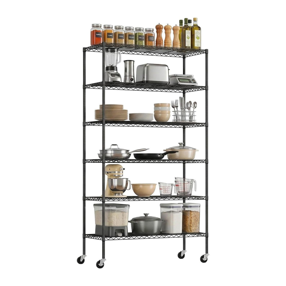 PayLessHere | 6-Tier Wire Shelf with Wheels | 45"x18"x82" | Black
