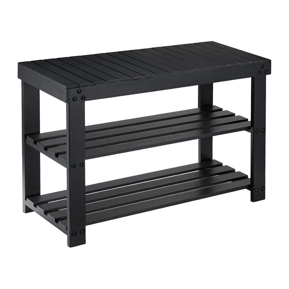 Pipishell 3 Tier Bamboo Shoe Rack Bench for Entryway, Black