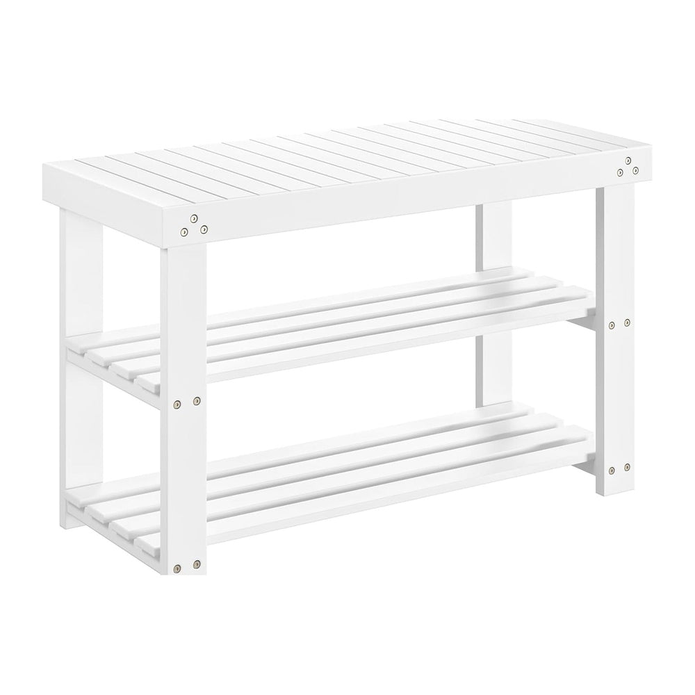 Pipishell 3 Tier Bamboo Shoe Rack Bench for Entryway, White