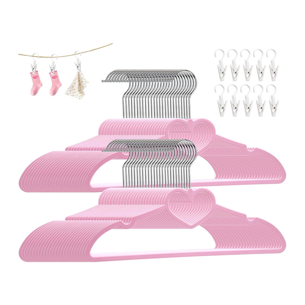 Plastic Hangers 80 Pack, Pink Clothes Hanger with 10 Clips- Ultra Thin Space ...