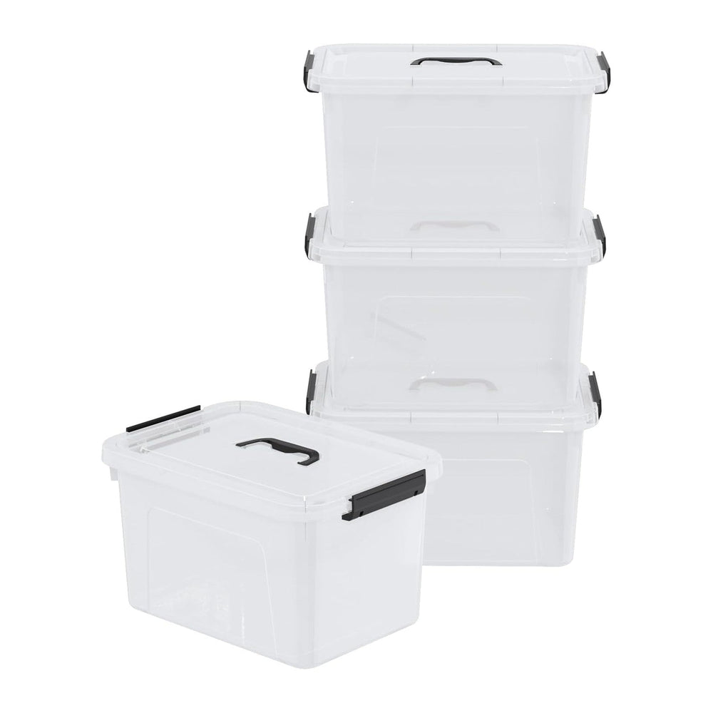 Plastic Storage Boxes with Lids, 4-Pack 18L Clear Latching Bins