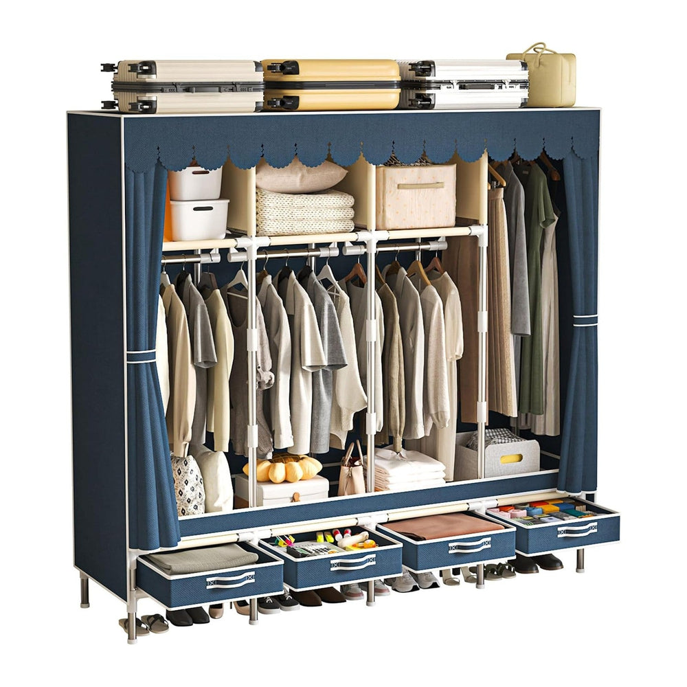 Portable Wardrobe with 4 Drawers and 3 Shelves, 67 Inch Large Capacity Freest...