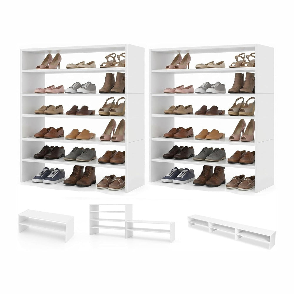 POWERSTONE 6-Tier Stackable Shoe Rack, 3-in-1 Shoe Shelves, (2, White)