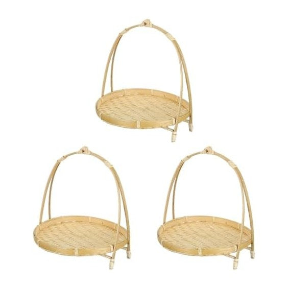 PRETYZOOM 3pcs Bamboo Food Serving Tray with Handle: 7.5 x 7.5 x 8.6 Inch Sha...