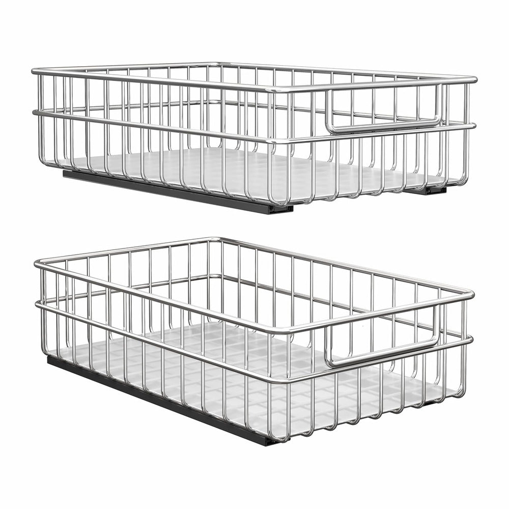 Pull out Cabinet Organizer, Stainless Steel 2-Pack Slide out Drawer with Sile...