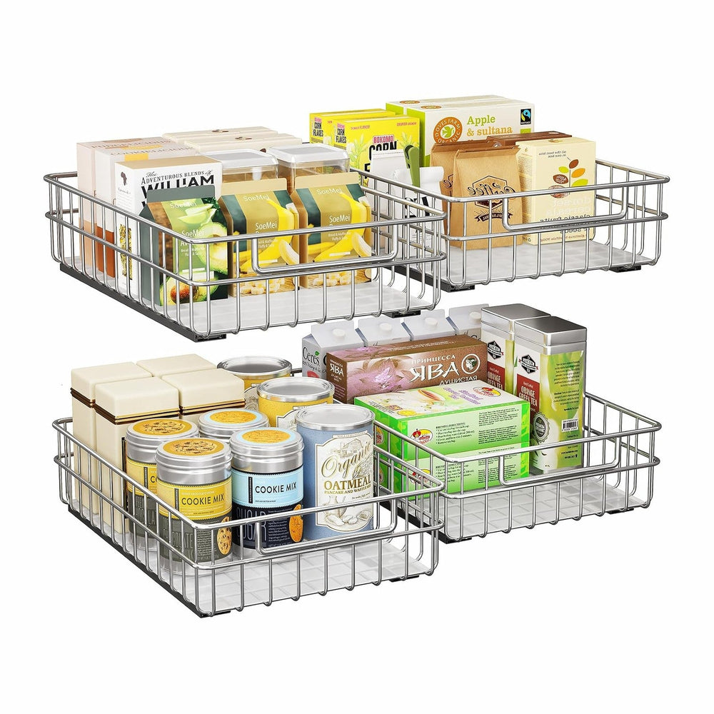 Pull out Cabinet Organizer, Stainless Steel 4-Pack (9.8"W x 16.5"D)...