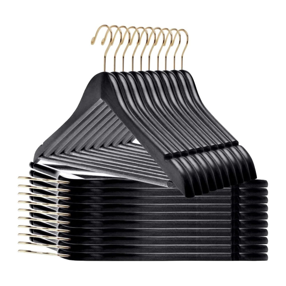 Quality Black Wooden Hangers - Slightly Curved Hanger Set of 30-Pack - Solid ...