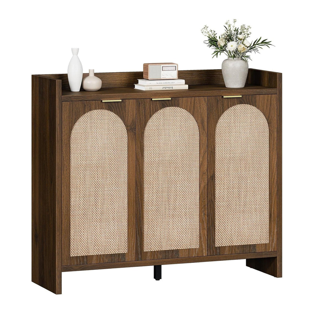 Rattan Shoe Storage Cabinet, Wooden Shoe Rack Organizer Cabinet with 3 Doors ...