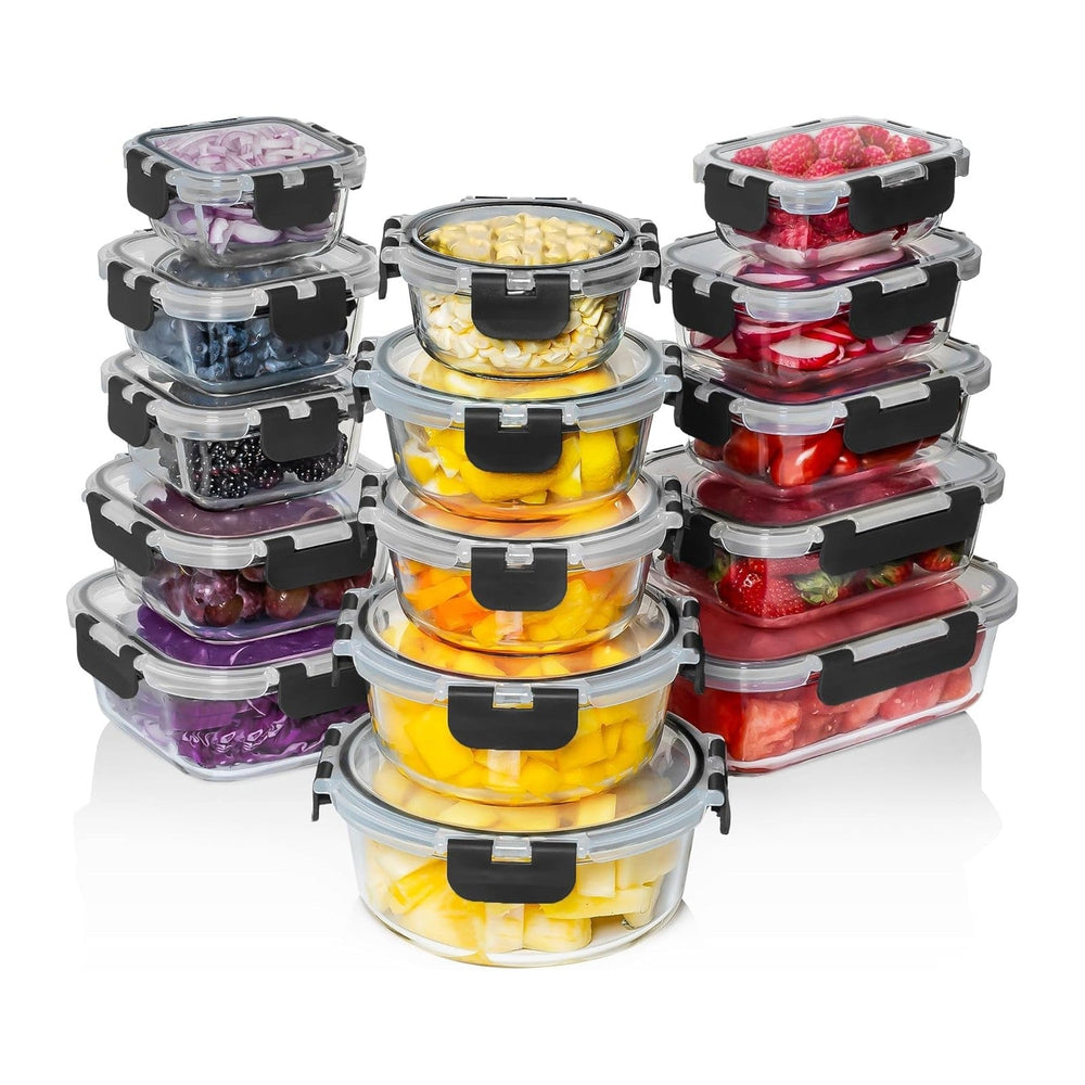 Razab 30 PC Glass Food Storage Containers with Lids - Reusable Glass Meal Pre...