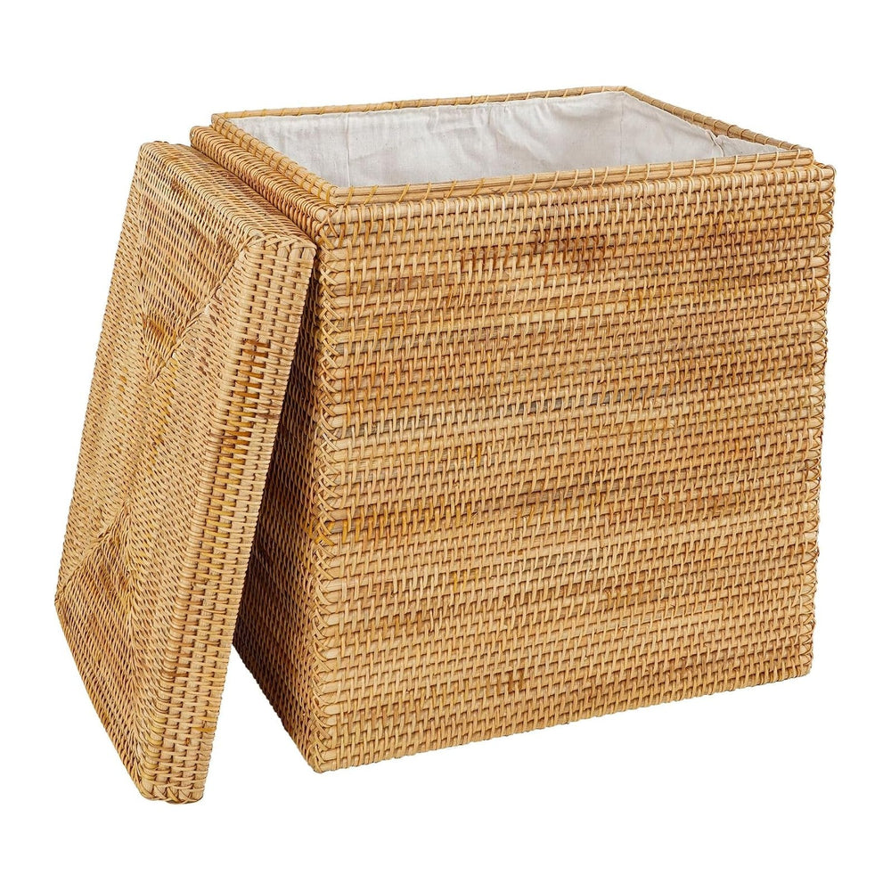 Rectangular Woven Laundry Basket with Lid, Handwoven Natural Autumn Rattan De...