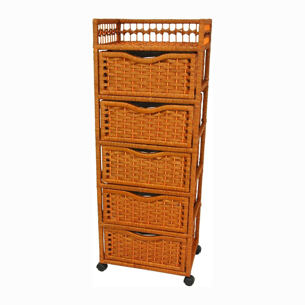 Red Lantern 46" Natural Fiber Chest of Drawers on Wheels - Honey