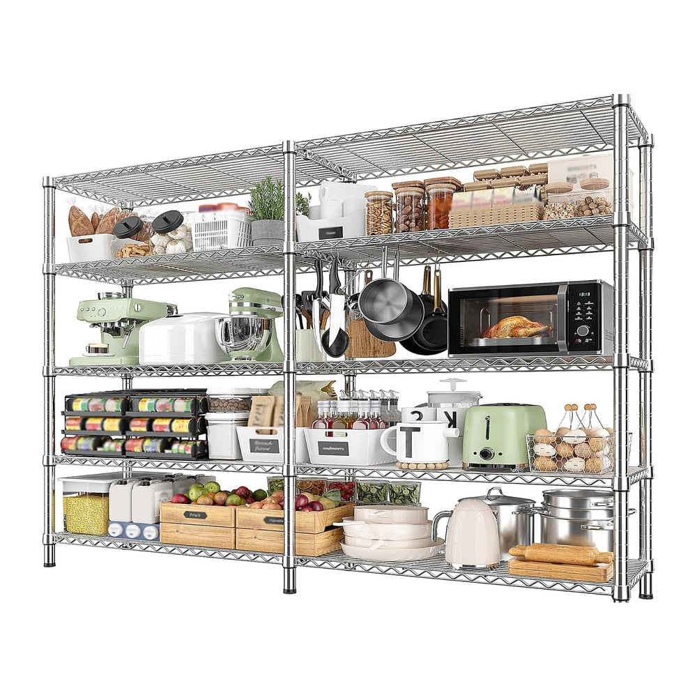 REIBII 1500LBS Storage Shelves 61.7''W Wire Shelving Unit 5 Tier Meta...