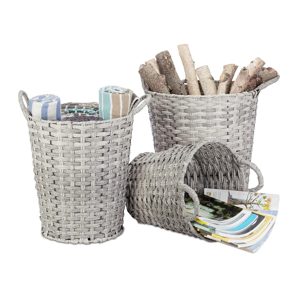 Relaxdays Set of 3 Storage Baskets, Woven, Robust, Storage Bin, Shelf Unit, 3...