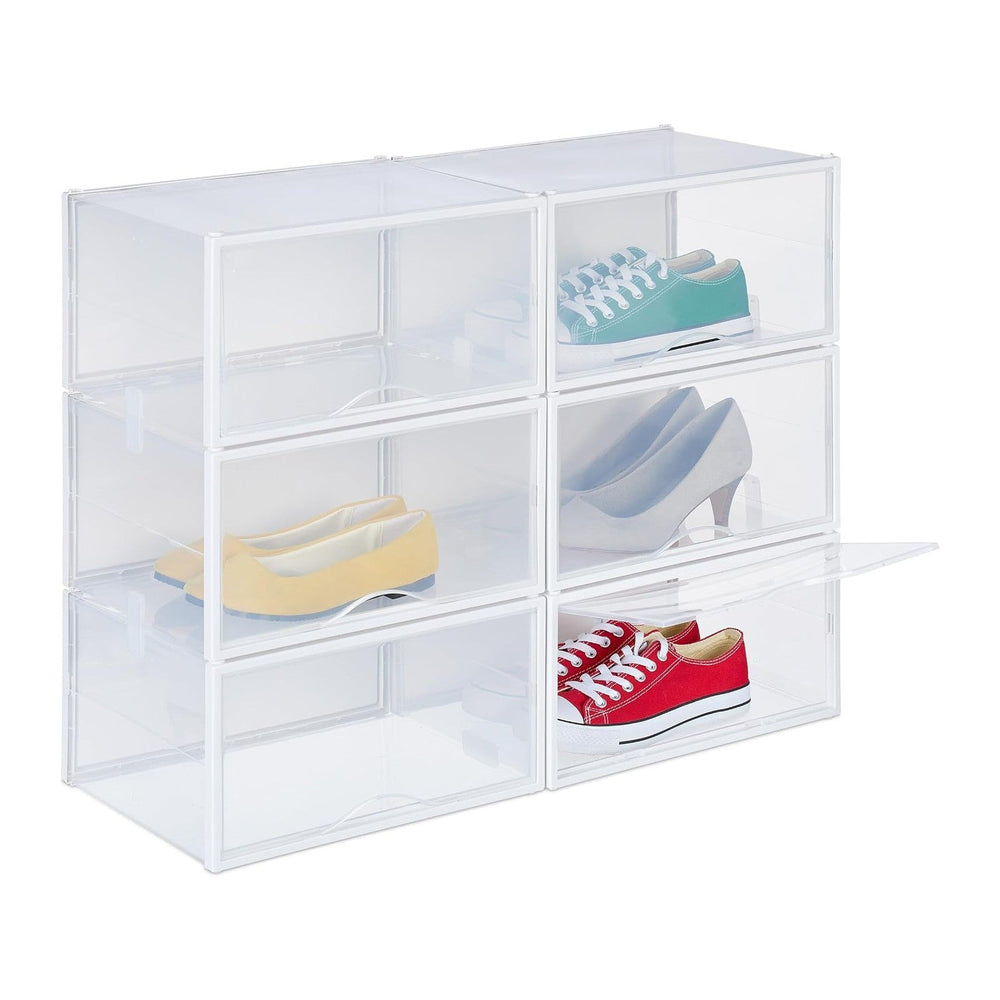 Relaxdays Shoe Boxes Set of 6 Shoe Organisers Stack Securely with Connectors ...