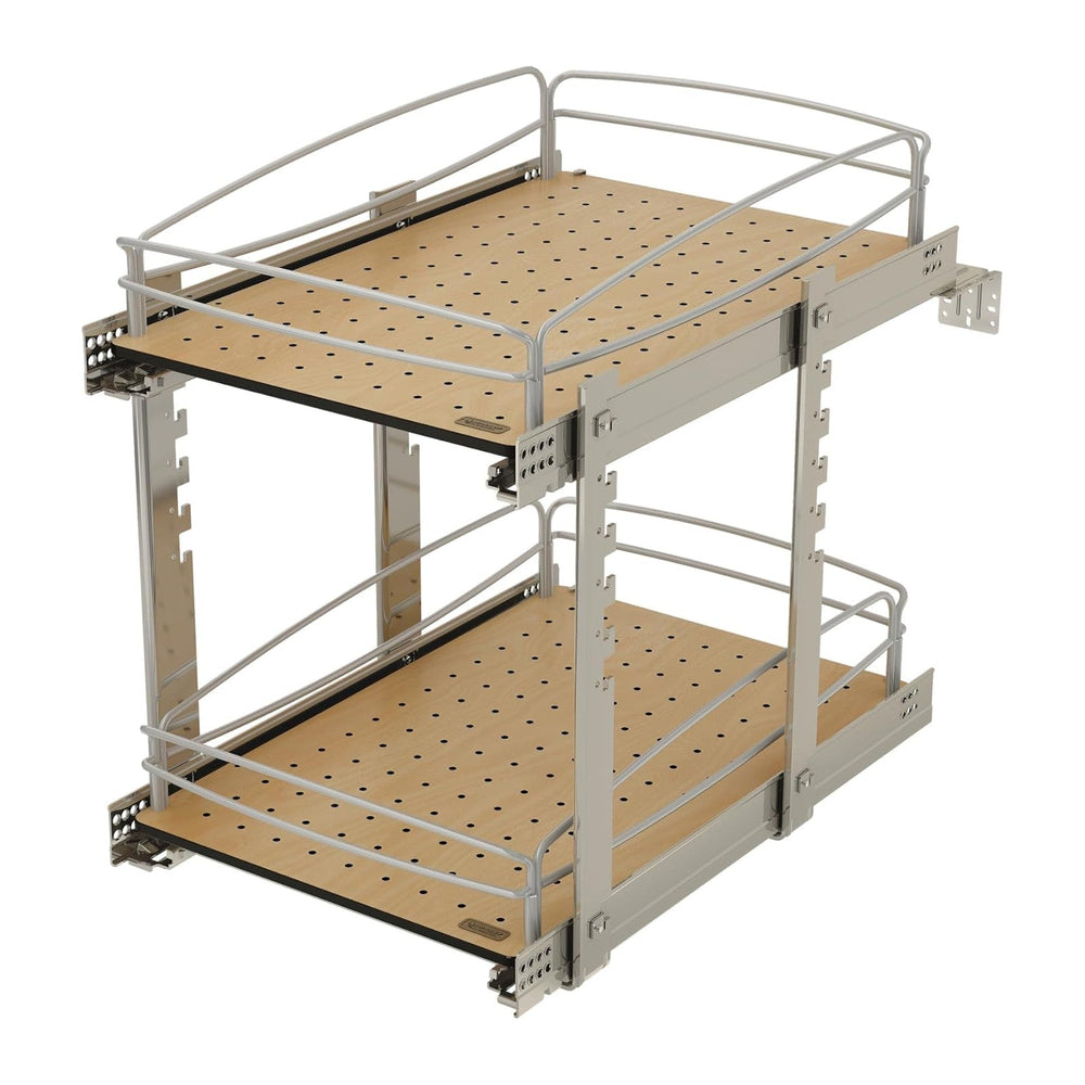 Rev-A-Shelf 2 Tier Pull Out Kitchen Cabinet Storage Organizer with Solid Bott...