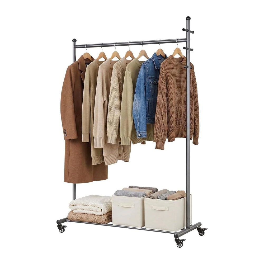 Rolling Clothes Rack Heavy Duty Garment Rack with Wheels Black