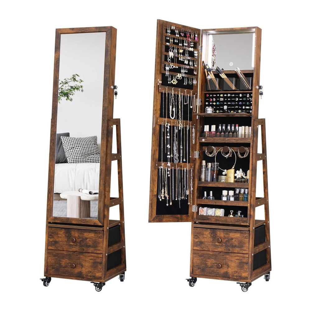 Rotating Jewelry Cabinet with Vanity Mirror Jewelry Armoire Lockable