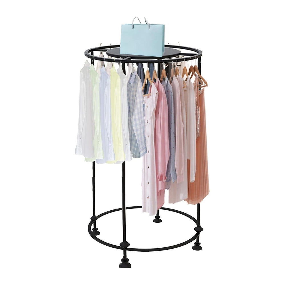 Round Clothing Rack, Floor Standing Garment Display Retail Rack with Topper