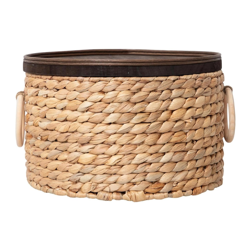 Round Water Hyacinth Wicker Storage Basket with Lid (Large)