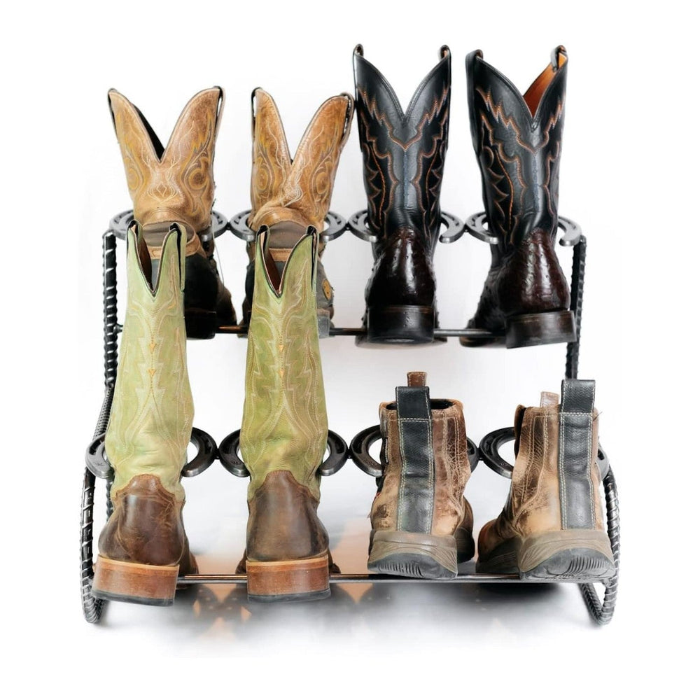 Rustic Double Decker Horseshoe Boot Rack - 4 pairs